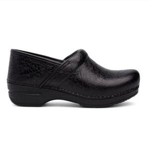 DANSKO XP Black Floral Dainty Flower Tooled Mule Clog Slip On Boho Festival 40